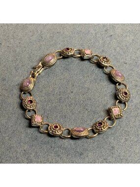Rhinestone Links Bracelet 7.5 In As Is Purple Silver Oval Round Diamond Unique